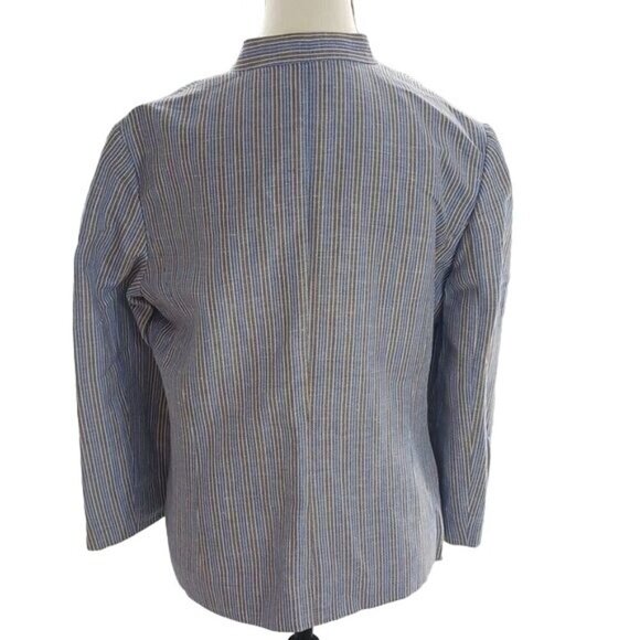 Covington Jacket Womens Size Medium Blue Striped Open Front Blazer 3/4 Sleeve - Picture 6 of 7
